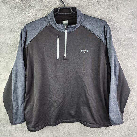 Mens Black & Gray Callaway Pullover Sweatshirt 1/4 Zip Long Sleeve Size XXL - Picture 2 of 12